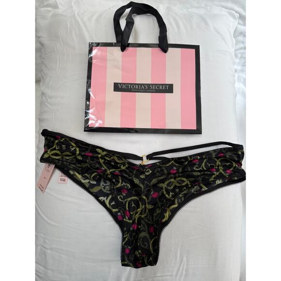NWT Victoria’s Secret High-Leg Cheeky Panty – Black Floral Embroidery – Size S - Picture 1 of 2